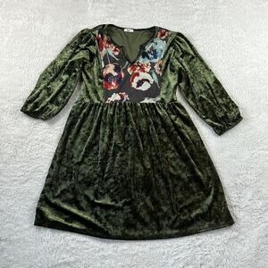 Egy green velvet and floral print babydoll dress,‎ size Large